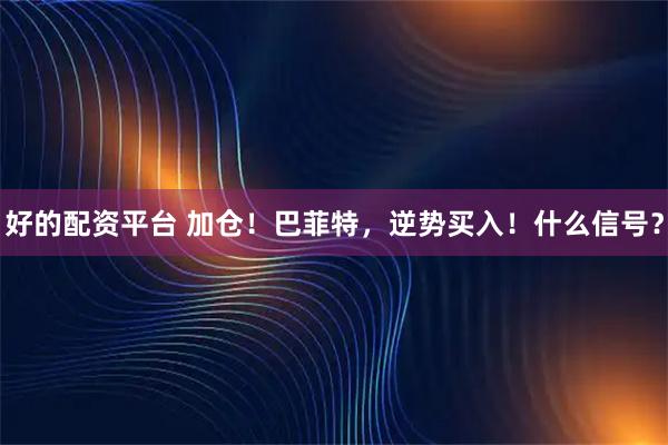 好的配资平台 加仓！巴菲特，逆势买入！什么信号？